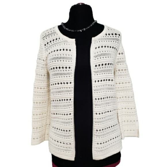 LOFT Cream Open-Knit Cardigan - Picture 1 of 10